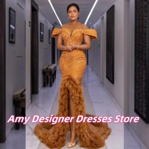 Charming Front Split Mermaid Prom Dresses For African Girls Long Sequin Rhinestones Party Dress Evening Gowns Females Customized