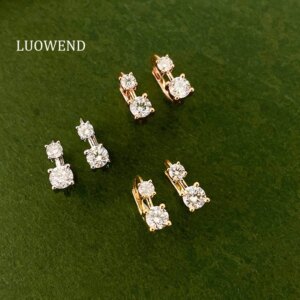 LUOWEND 100% 18K White/Yellow/Rose Gold Earrings Shiny 0.45carat Real Natural Diamond Hoop Earrings for Women High Party Jewelry