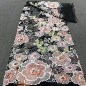 African Groom Luxury Beaded Tulle Lace Fabric 2024 Nigerian Handmade Heavy Sequins Pearls Mesh Lace Fabric Bridal Wedding Dresse