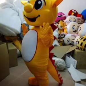 New Adult Professional Cute yellow Dragon Party Mascot Costume Christmas Fancy Dress Halloween Girl Mascot Costume Free Ship