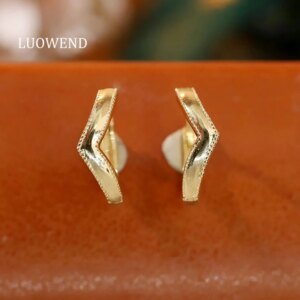 LUOWEND 100% 18K Yellow Gold Earrings French Romantic Style Fashion V-Shaped Design Hoop Earrings for Women Anniversary Gift