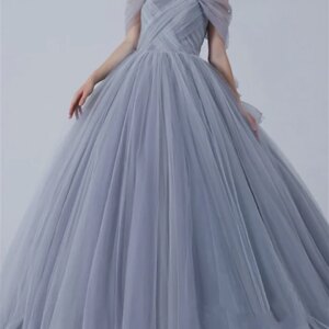 Customized Luxurious Ball Gown Prom Dresses Quinceanera Prom Sweep Train Off The Shoulder Short Sleeves Organza Pleated With Bow