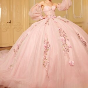 Pink Shiny Quinceanera Dress Off The Shoulder Applique Flower Beads Tull Mexican Vestidos De 15 Anos Princess Sweet 16 Birthday