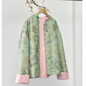 New Chinese style heavy industry embroidery coat female light version fashion blouse green
