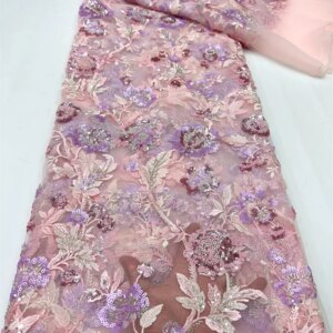 Pink African Groom Lace Fabric 2025 High Quality Tulle French Sequins Lace Fabric Nigerian Lace Fabric For Wedding Party Dress