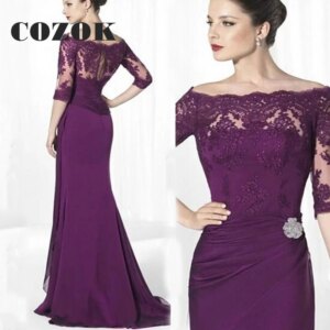 Elegant Purple Lace Mother Of The Bride Dresses Off Shoulder Formal  Sheath Chiffon Party Gowns فساتين حفلات Custom BW22