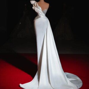 Customized High Quality Jersey Mermaid Crystal Pearls Beading Evening Dresses Sexy Sleeveless Prom Dress Custom Size P