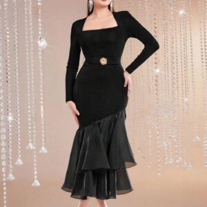 Customized Exquisite Organza Mermaid Flowers Tiered Evening Dresses High Quality Long Sleeves Prom Dress Custom Made P