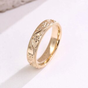 Provence Luxury flower Ring 18K Solid Gold Plain for Men Wedding Vintage milgrain Design Unisex Jewelry Personalized Custom