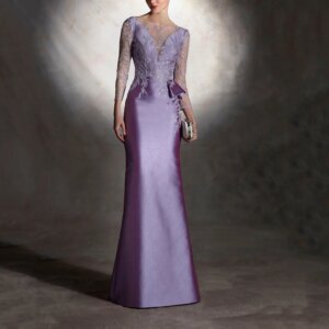 Evening Dresses for Mother of the Bride Purple Floor Length Mermaid Appliques Slim Fit V-neck Elegant Women Banquet Prom Gowns