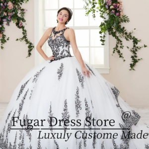Ivory/Black Princess Quinceanera Dresses jewelry Lace decal long illusion sleeveless Sweetheart corset dress vestidos para niñ