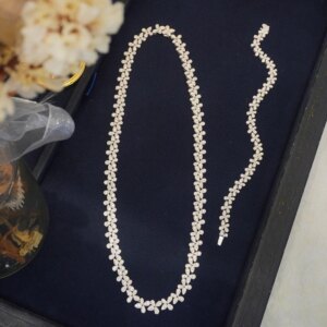 Aazuo 18K White Gold Real Diamonds Senior Banquet Jewelry Set Weave Necklace Bracelet Gift For Women Engagement Wedding Party