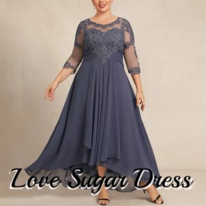 Custom Plus Size Mother of the Bride Dresses Elegant Lace Ruching Wedding Party Gowns Short Tea Length Wedding Guest Dress Women