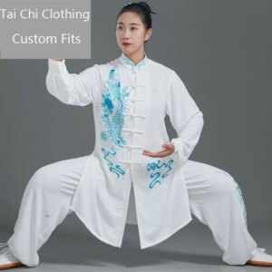 White New Phenix Dance in the Tai Ji Suit Women’s Spring and Summer Thin Embroidered Exercise Clothing