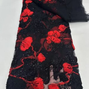 African Lace Fabric 2025 Sequins Beaded Embroidery Groom Nigerian Bridal High Quality French Black Lace Fabric For Dress A958-1