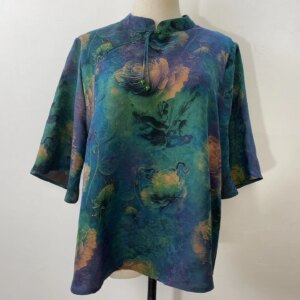 High Quality Xiangyun Yarn Chinese Style Improve Suit Top Women’s Short Sleeve Soteil Real Silk Small Jacquard Tea Clothes