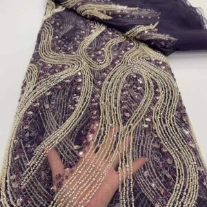2025New Latest African Lace Fabric High Quality Sequins Groom Embroidery For Women Wedding Party Dress Mesh Lace Fabrics 5 Yards