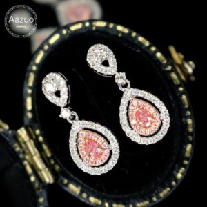 Aazuo 18K High-end Jewelry White&Pink Diamond Lovely WaterDrop Stud Earring Gifted For Women Wedding Party Chain Real Gold Au750