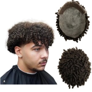 Indian Virgin Human Hair Systems 15mm Curl BIO #2 8×10 for Black Men