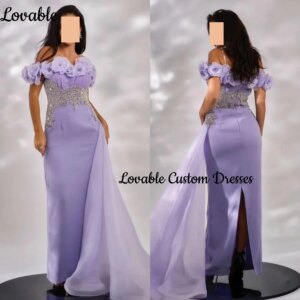 Customized Elegant And Pretty Women’S Dresses A-Line Split Off-The-Shoulder Neckline Luxury Evening Dresses Zipper Up Cocktail