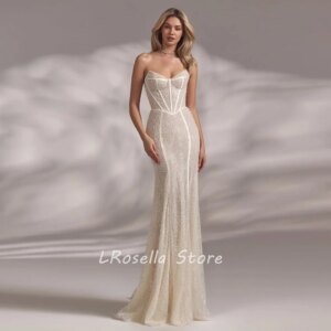 LRosella Wedding Dress Strapless Sleeveless Flower Train Mermaid Elegant Exquisite style Luxury فساتي2024 with Sweep Train