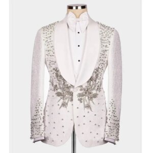Exquisite Wedding Suit Single Breasted Beading Diamond Business Lapel Blazer Formal Occasions Suits for Men Party Customized