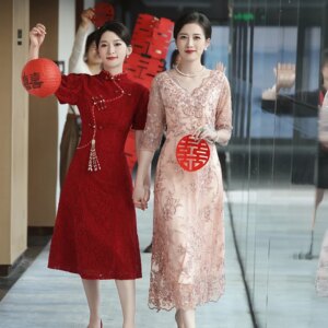 Luxury Lace Mother Of The Groom Dresss Elegant V-Neck A-Line Tea-Length Women Formal Gowns For Wedding Party