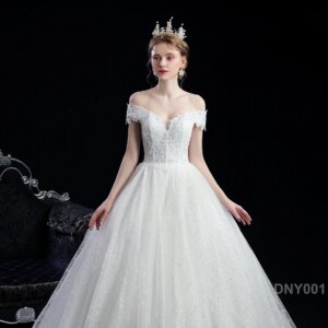 Temperament Simple Corsage Edge Beaded Luxury Style Bead Off Shoulder Wedding Gowns Bridal Dress
