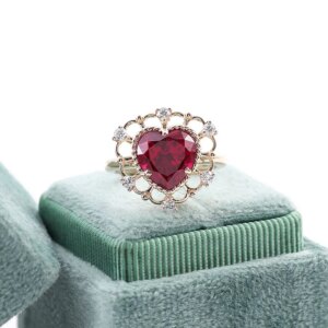 Provence 18K/14K/10K Solid Gold Heart Cut Lab Grown Pigeon Blood Gorgeous Double Halo Ring For Woman Customized Gift