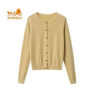 2025 Winter New Cardigan Sweater Women, 90.8% Sheep Wool 9.2% Cashmere Knit Jacket Simple Temperament Top Warm Work