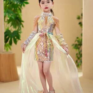 Children’s Walk Dress Girl Model Personality Show High end Fashion Host Sequential Stage Piano Performance Dress girl clothes