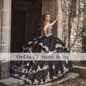 Sweetheart Black Quinceanera Dresses Applique Sweet 16 Prom Dress Tulle vestidos de 15 años xv Custom Size