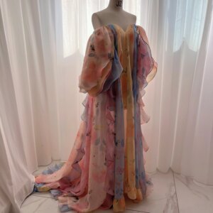 Australian niche light luxury Tian Xiwei’s same colored floral fairy print off shoulder vacation photo dress