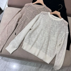 Hollow Out Women Knitted Pullover Round Neck Long Sleeve Casual Female Sweater