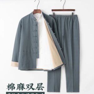 Cotton Linen Suit ThreePiece Casual Men’s Lay Buddhist Clothes Loose Improved Ancient Chinese Style Tea Meditation Clothing