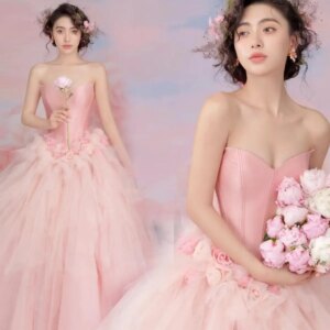 Ball Gown Party Dresses Dresses Gala  Pink Rose Puff Skirt Toast Banquet Dress Adult Dress Wedding Dress