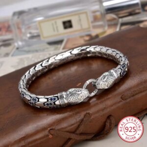 S925 sterling silver bracelet with simple and trendy double headed snake personality, fashionable and niche design, Valentine’s