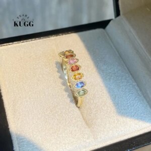 KUGG 100% 18K Yellow Gold Rings Natural Color Sapphire Engagement Ring Classic INS Style High Wedding Jewelry for Women
