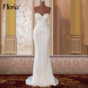 Luxury Simple Floor Length Pearls Prom Party Dress for Weddings Chic Sheath Formal Celebrity Dresses Bridal Gowns Customized