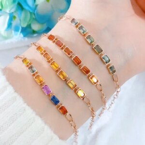 Ruihe New Hot Sale Ins 18K Gold Setting Natural Colourful Sapphire Gemstone Bracelets Fashion Women Jewelry Charm Bracelet Gift
