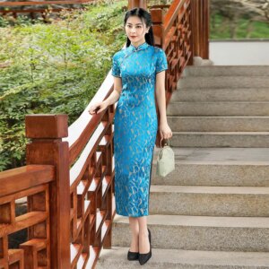 Retro Chinese Style High Quality Real Silk Jacquard Cheongsam Qipao Women’s Clothing Dress Fashion Daily Banquet Flag