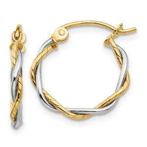 14k Twotone Polished 1.8mm Twisted Hoop Earrings