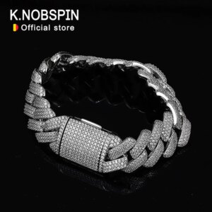 KNOBSPIN D VVS1 All Moissanite Cuban Bracelets for Women Man Hip Hop Party Fine Jewelry with GRA s925 Sterling Sliver Bracelet