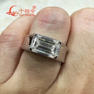 7*11mm Baguette emerald white Moissanite men Ring S925 Silver Hip Hop Unisex Diamond Fine Jewelry