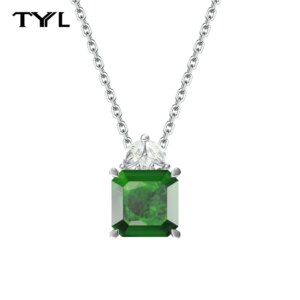 TYYL Custom 12*12mm Asscher Cut Lab Grown Emerald Pendant Necklace for Women 18k Gold Plated 925 Silver Jewelry