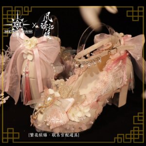 Kawaii Princess Cos Shoes Flower Wedding Round Toe High Heels Lolita Flower Fairy Shoes Lolita Halloween for Women Girls Gifts