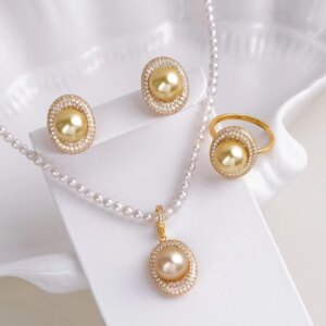 925 Sterling Silver Pendant Ring Earrings Set Base Mounts Findings Mounting Jewelry Set Parts Fittings for 8-10mm Pearls