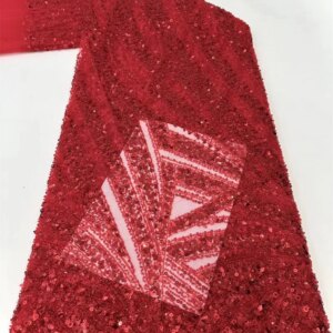 African Lace Fabric 5 Yards High Quality 2025 Luxury Handmade Beaded Lace Fabric Red Embroidered Lace Fabric Womens Dress W430-1