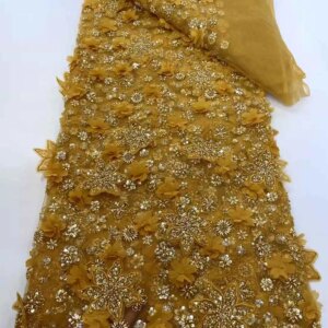 African Beads Lace Fabric 2025 High Quality Lace 5 Yards French Nigerian Groom Sequins Lace Fabrics For Wedding Party Dress