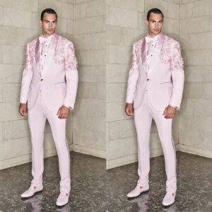 Lace Appliques Wedding Groom Suits 2 Pcs Plus Size One Button Pocket Blazer Customized Formal Evening Party Male Clothing